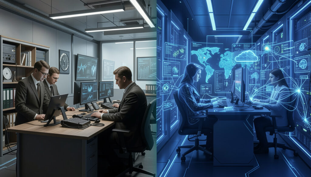 Cybersecurity Trends 2026 showing the evolution from traditional security to AI-powered cyber defense